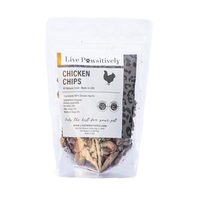 Chicken Chips, Freeze Dried Sliced Chicken Hearts, 3oz. Bag